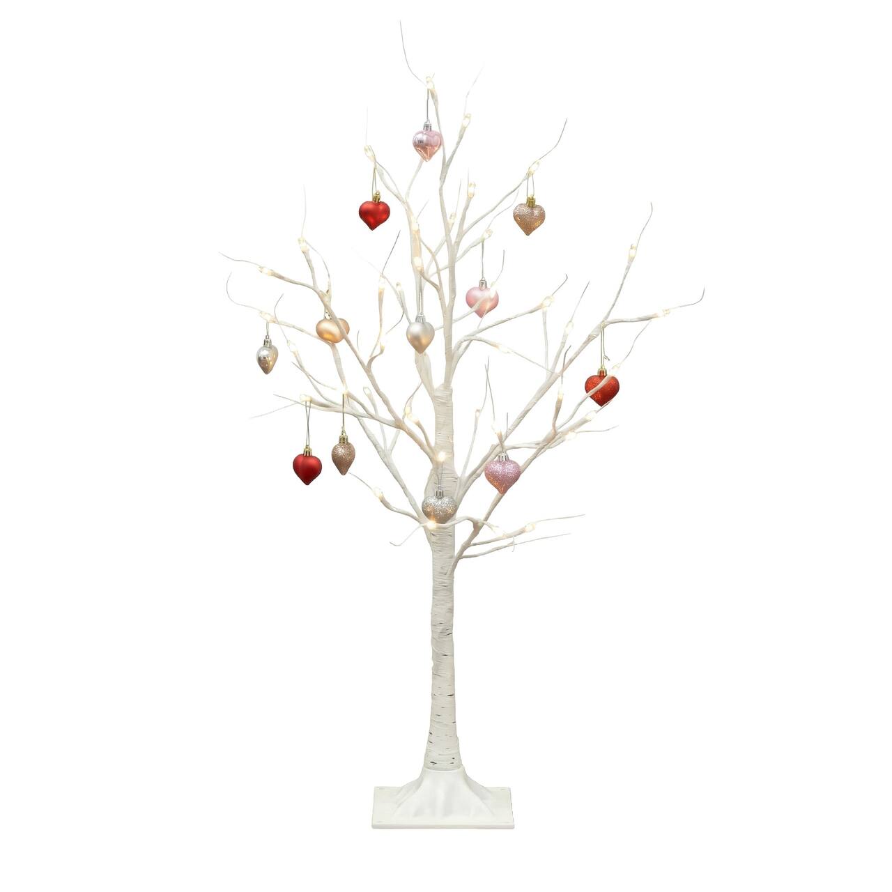 3ft. Pre-Lit Artificial Valentine's Day Twig Tree with 40 Warm White LED Lights and Heart Ornaments